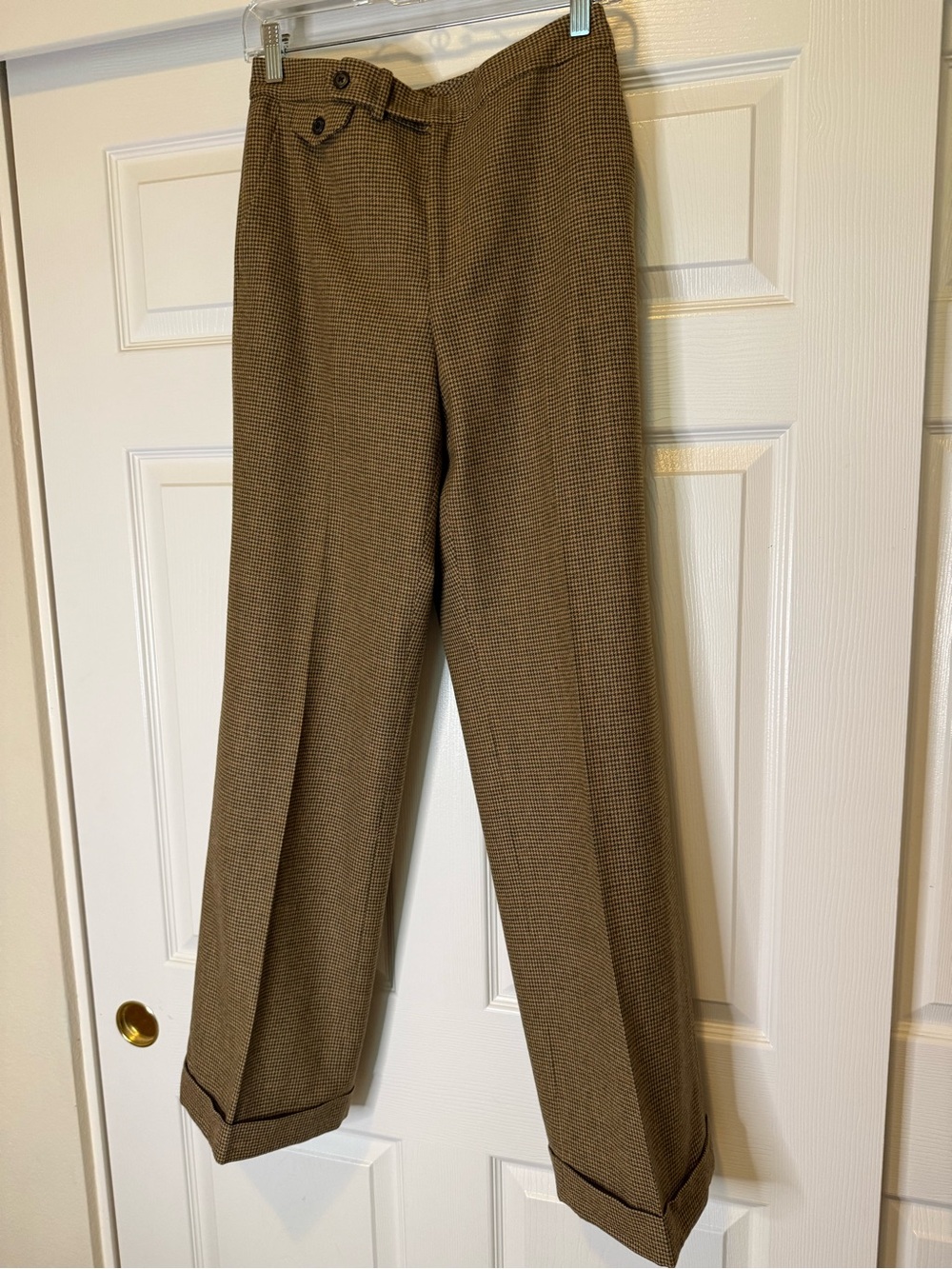 Ralph Lauren Brown Houndstooth High-Waist Trousers